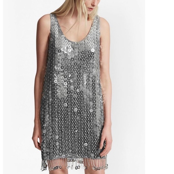 French Connection Dresses & Skirts - French Connection Dress Mini ‘Cindy Sparkle’ Scoop Neck Silver Size 6